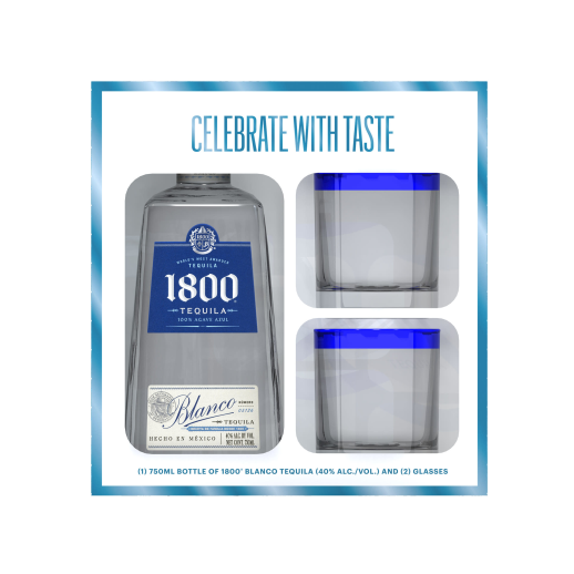 1800 Silver Tequila Gift Set with 2 Glasses 750ML