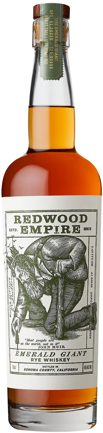REDWOOD EMPIRE 'EMERALD GIANT' RYE WHISKEY 750 mL