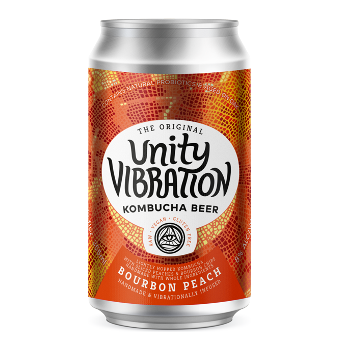 Unity Vibration Bourbon Peach hard kombucha, 24-pack 12 oz cans