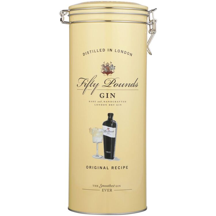 FIFTY POUNDS LONDON DRY GIN RARE & HANDCRAFTED 87 W/ GIFT TIN 750ML