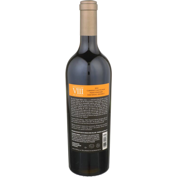 HERZOG CABERNET SAUVIGNON GENERATION VIII PADIS VINEYARD OAK KNOLL DISTRICT 2016 WOOD BOX 750ML