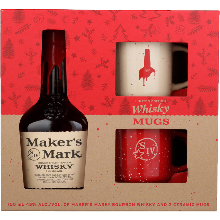 MAKER'S MARK STRAIGHT BOURBON 90 W/ 2 MAKER'S LOGO MUGS 750ML
