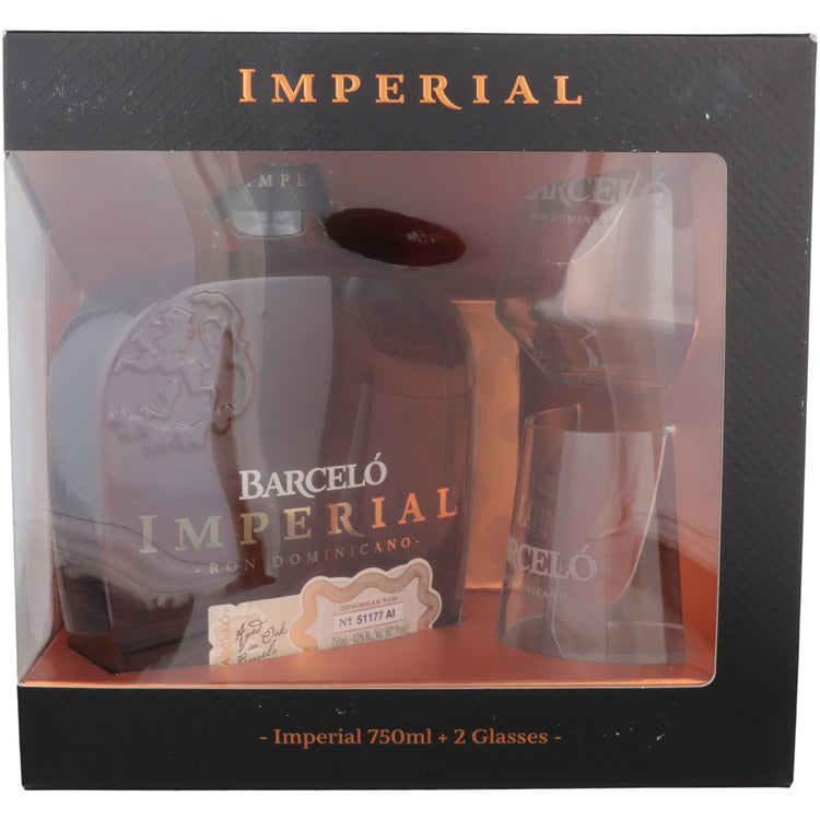 RON BARCELO GOLD RUM IMPERIAL 80 W/ 2 ROCKS GLASSES 750ML