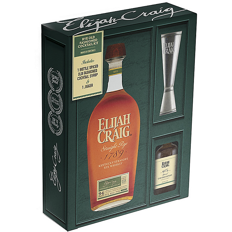 ELIJAH CRAIG STRAIGHT RYE 94 W/ JIGGER & SYRUP 750ML