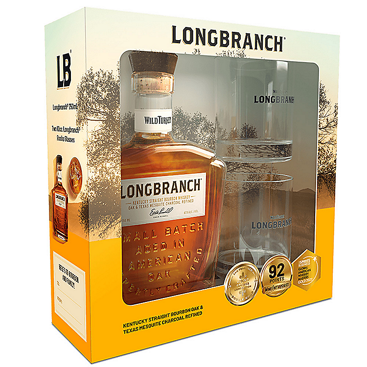 WILD TURKEY KENTUCKY STRAIGHT BOURBON LONGRANCH 8 YEARS 86 W/ ROCK GLASSES 750ML