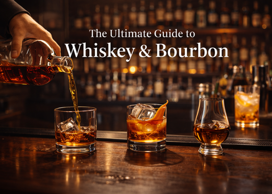 Whiskey and bourbon flavor guide infographic explaining bourbon, rye, single malt, and Irish whiskey flavors