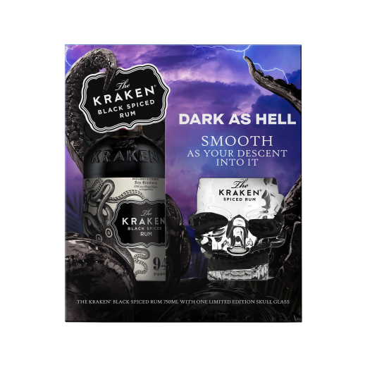 Kraken Black Spiced Rum Gift Set with Skull Glass 750ML