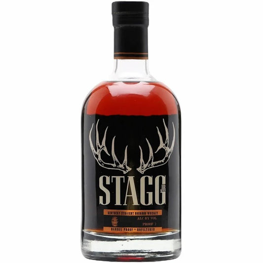 Bottle of George T. Stagg Kentucky Straight Bourbon Whiskey, 750ml Winter 2024 Batch 25C, with the iconic antler crest on a dark barrel-proof label