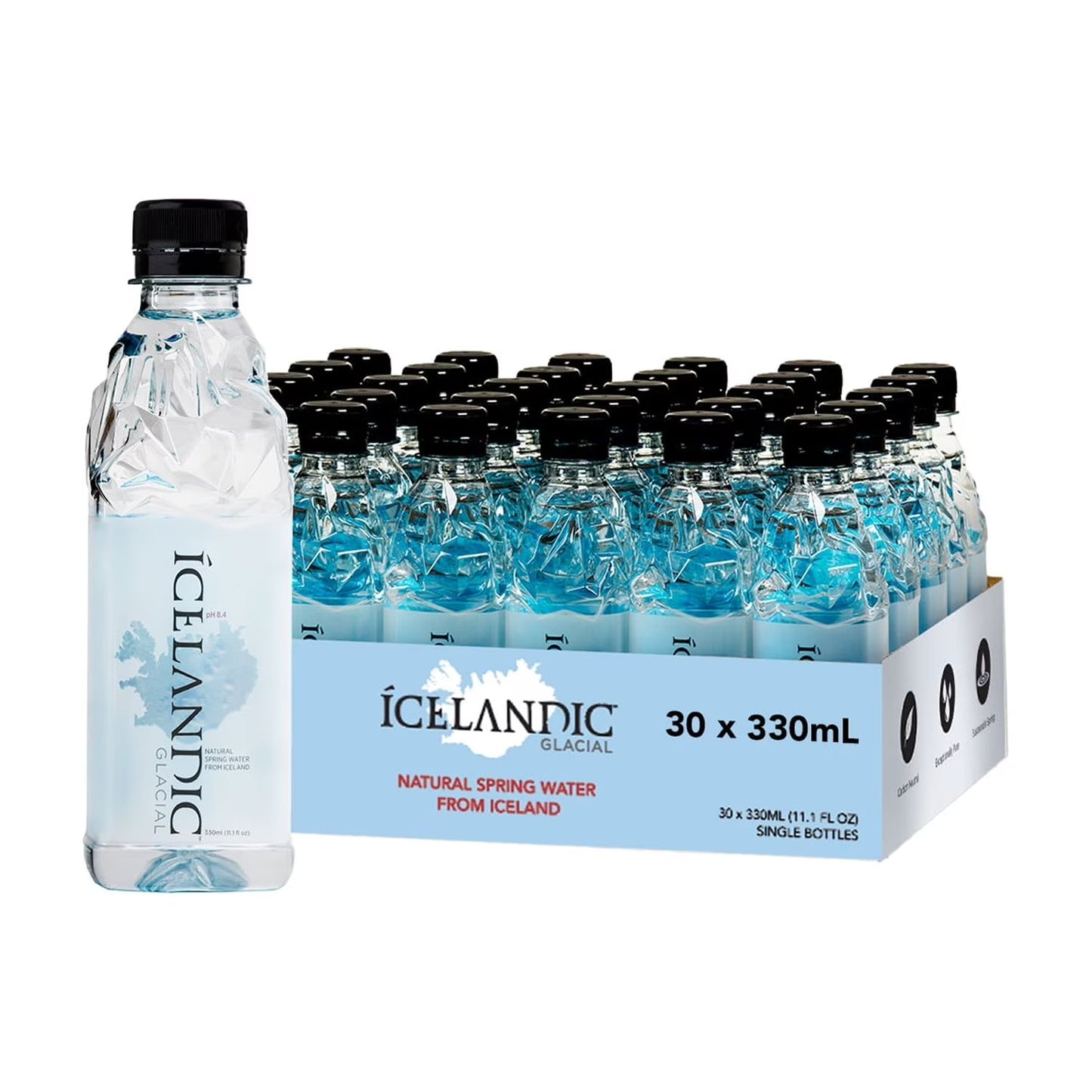 Icelandic Glacial Water 30 Pack (330ml rPET Bottles), The World's Purest Water Delivered to Your Door