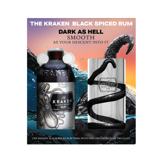Kraken Black Spiced Rum Gift Set with Tiki Glass 750ML