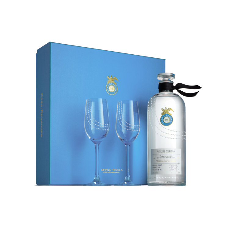 CASA DRAGONES TEQUILA JOVEN 80 W/ 2 GLASSES 750ML