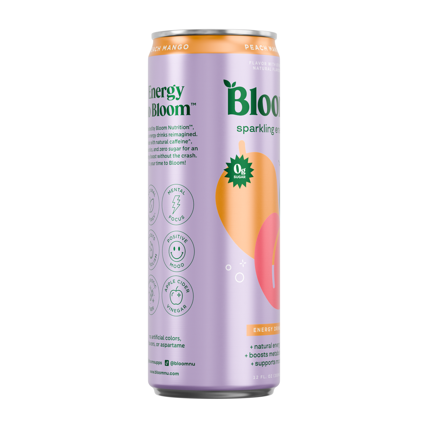 Bloom Peach Mango Sparkling Energy Drink, 12 fl oz can