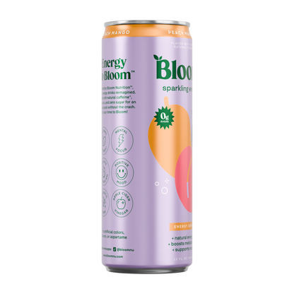 Bloom Peach Mango Sparkling Energy Drink, 12 fl oz can