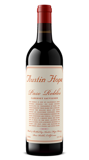 Austin Hope 2023 Paso Robles Cabernet Sauvignon red wine in a 1 liter bottle with cream and red label