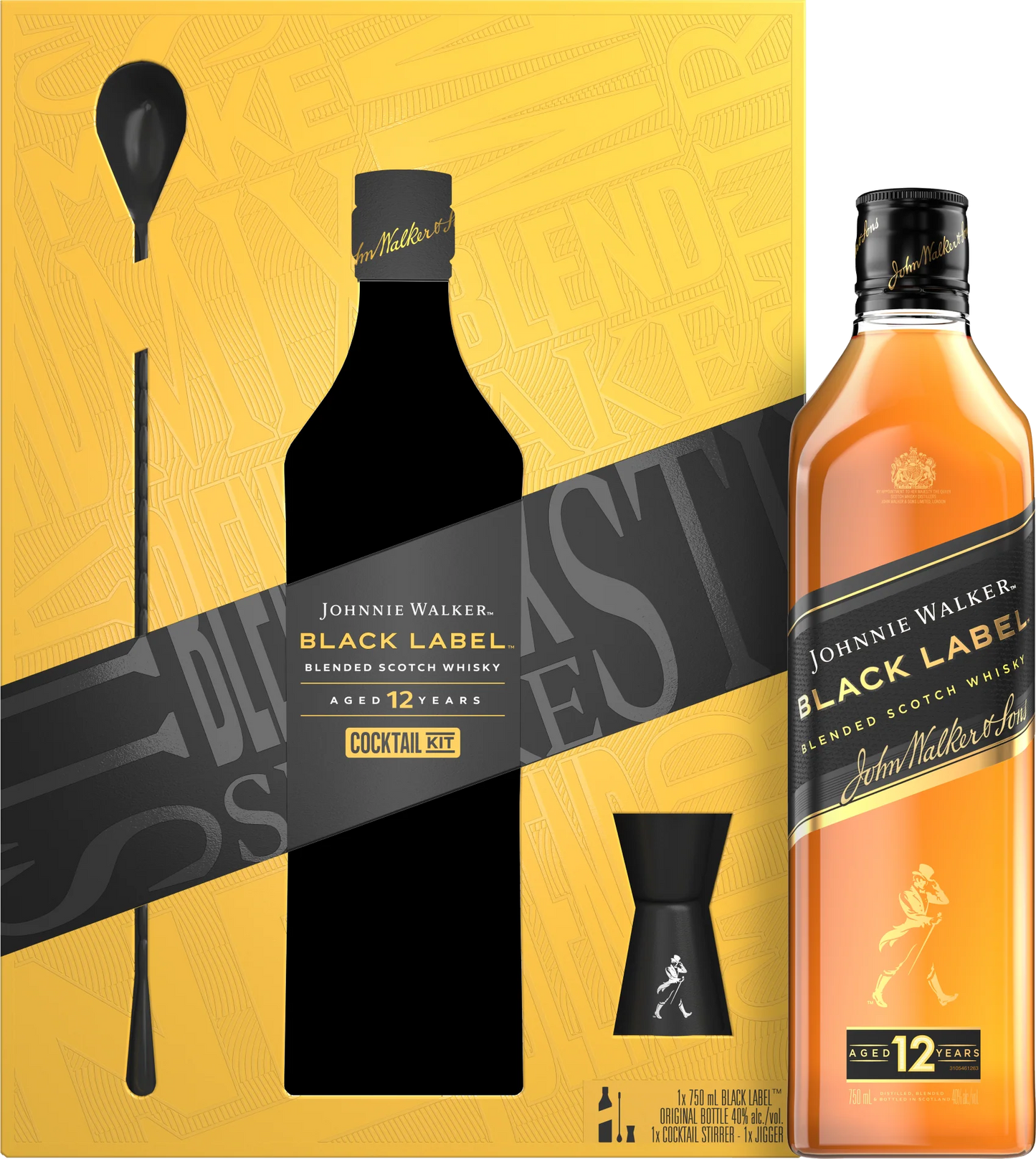 Johnnie Walker Black Label 12 Year Blended Scotch Whisky 750ml, The Cocktail Kit Worth Gifting