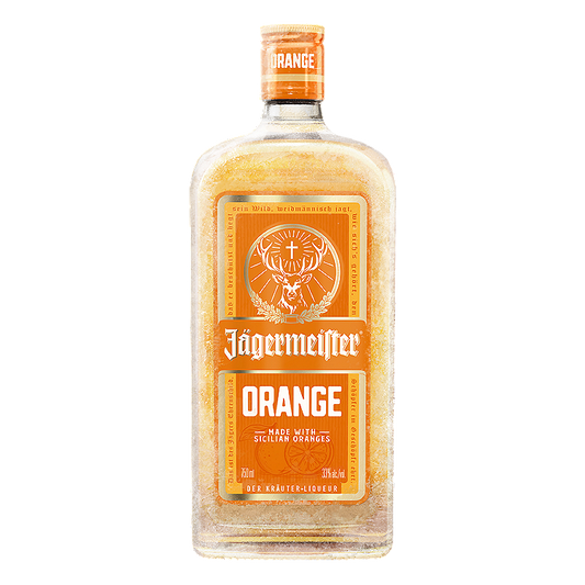 Jagermeister Orange Herbal Liqueur in a 750ml glass bottle with orange label