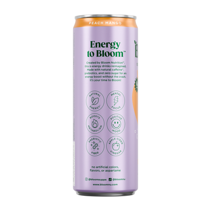 Bloom Peach Mango Sparkling Energy Drink, 12 fl oz can