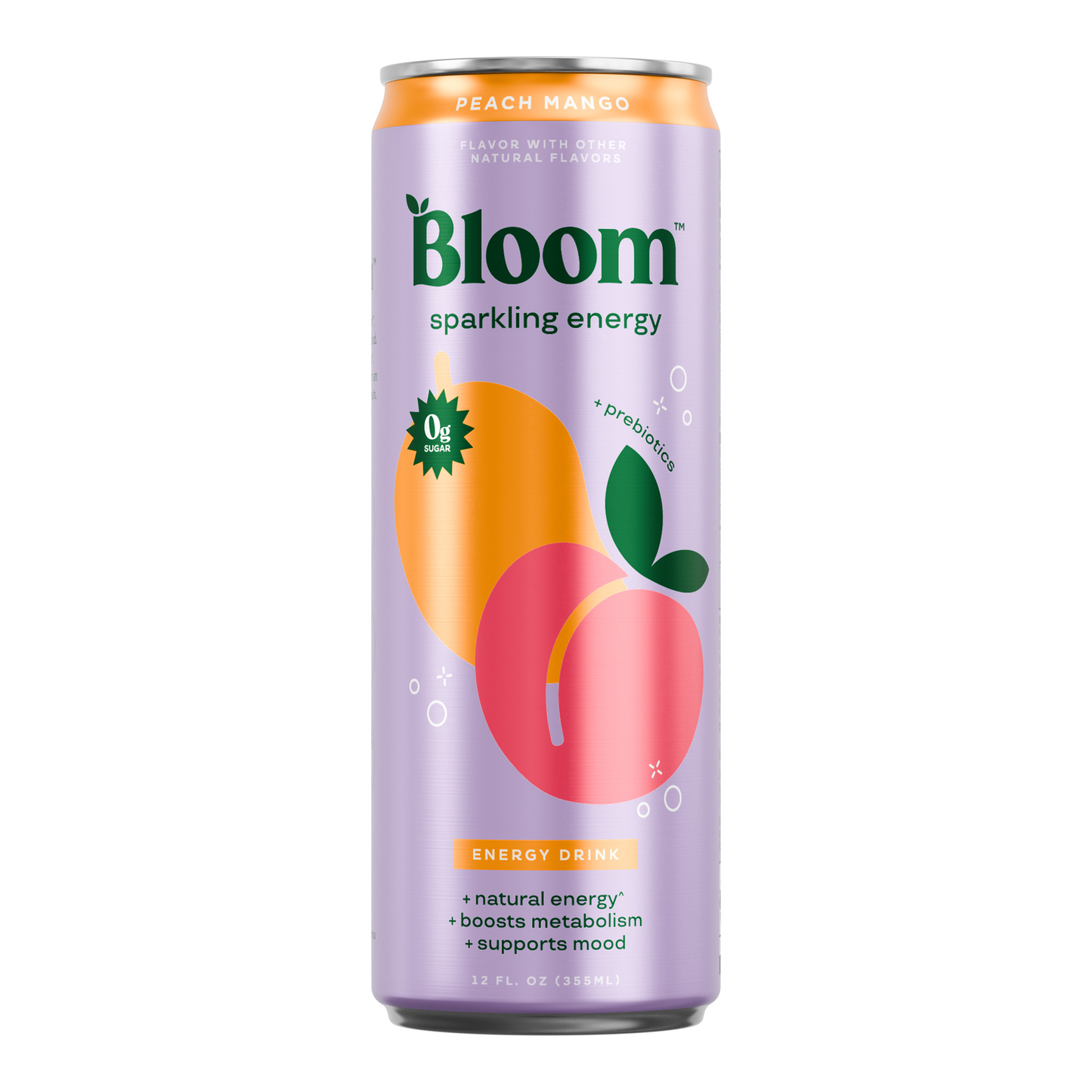 Bloom Peach Mango Sparkling Energy Drink, 12 fl oz can