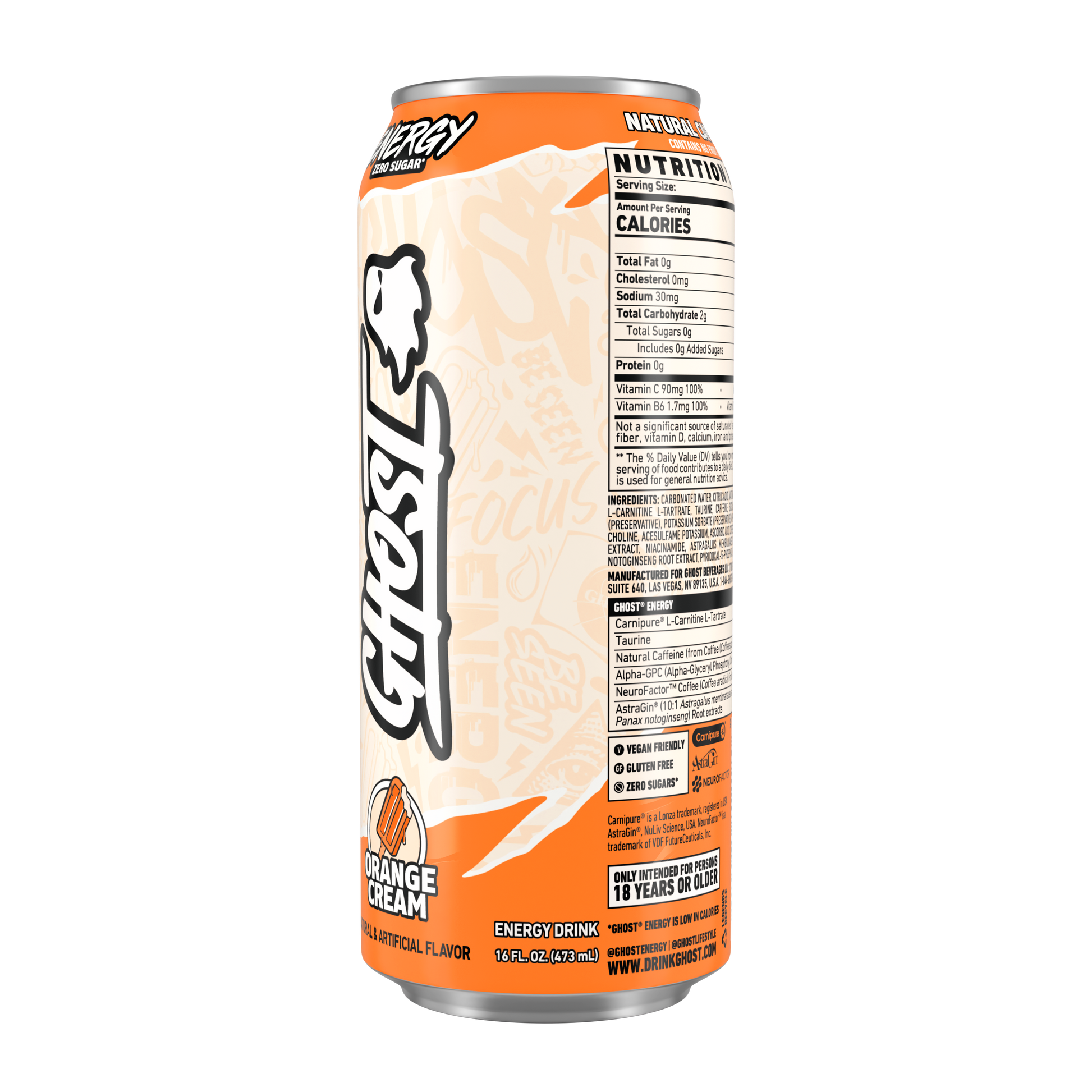 Ghost Zero Sugar Energy Drink, Orange Cream, 16 fl oz can