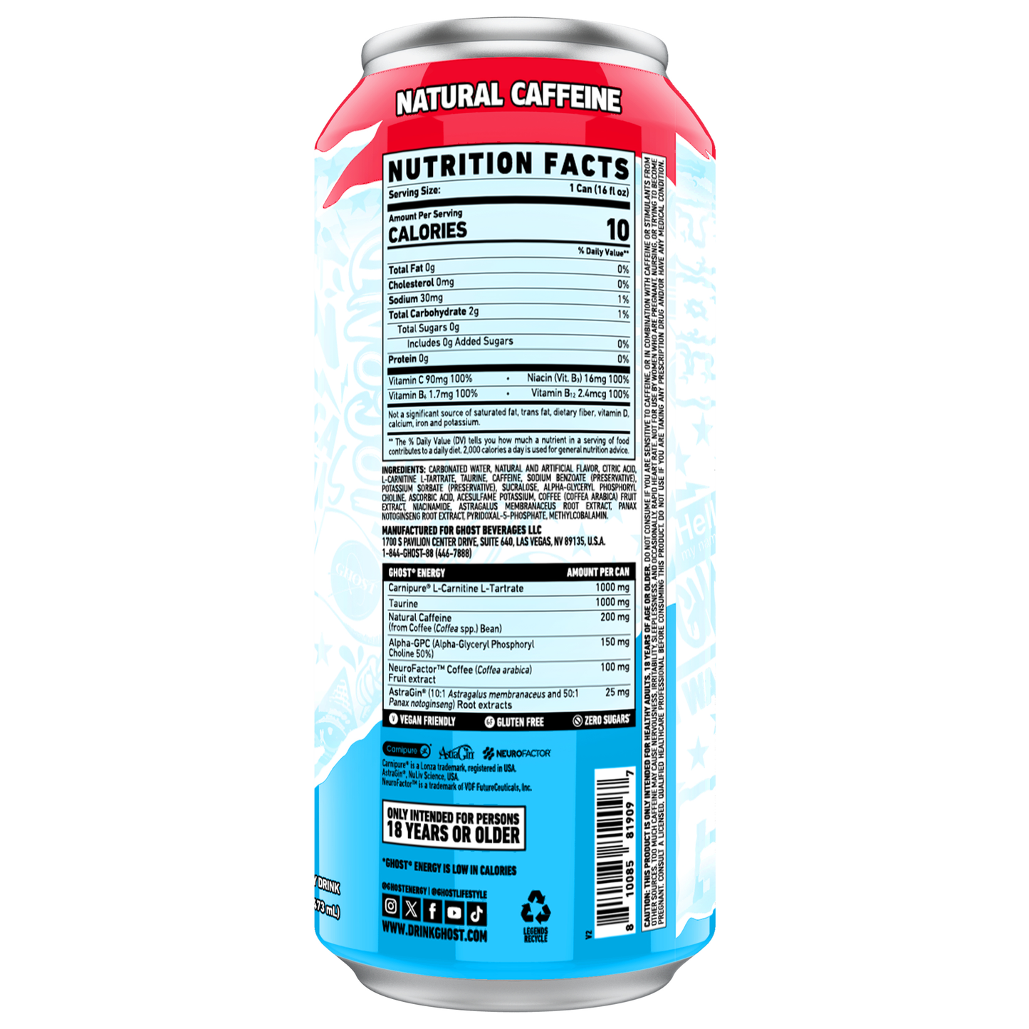 Ghost Zero Sugar Energy Drink, Merica Pop, 16 fl oz can