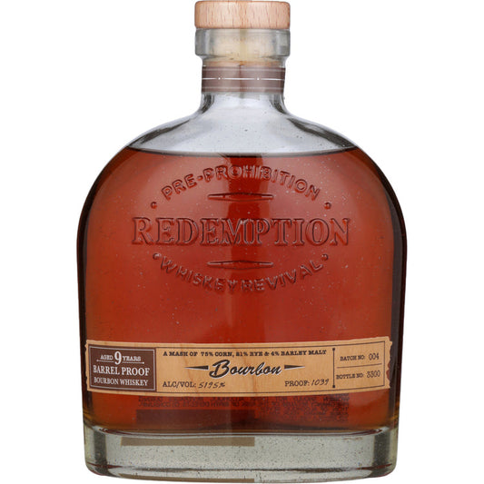 Redemption Straight Bourbon Barrel Proof 9 Yr 103.9 750ML