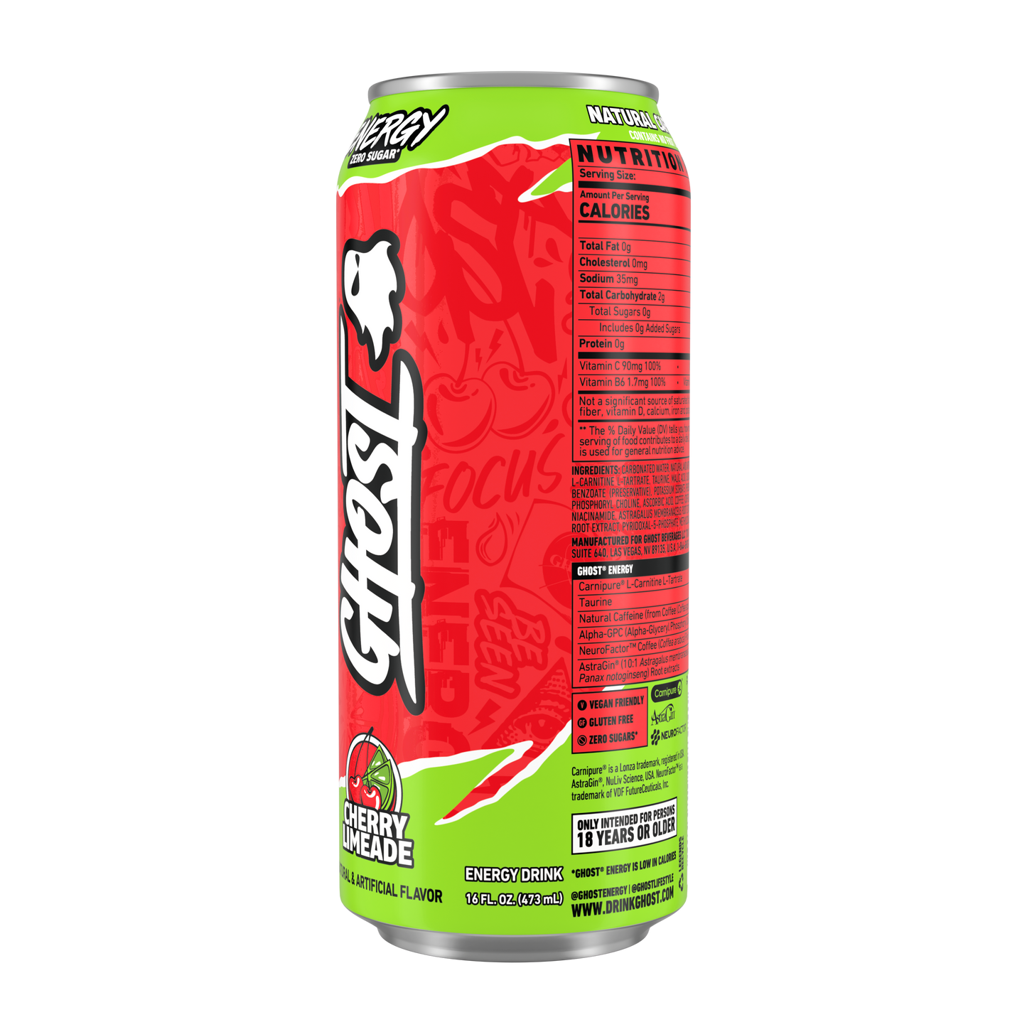 Ghost Zero Sugar Energy Drink, Cherry Limeade, 16 fl oz can