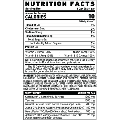 Ghost Zero Sugar Energy Drink, Cherry Limeade, 16 fl oz can