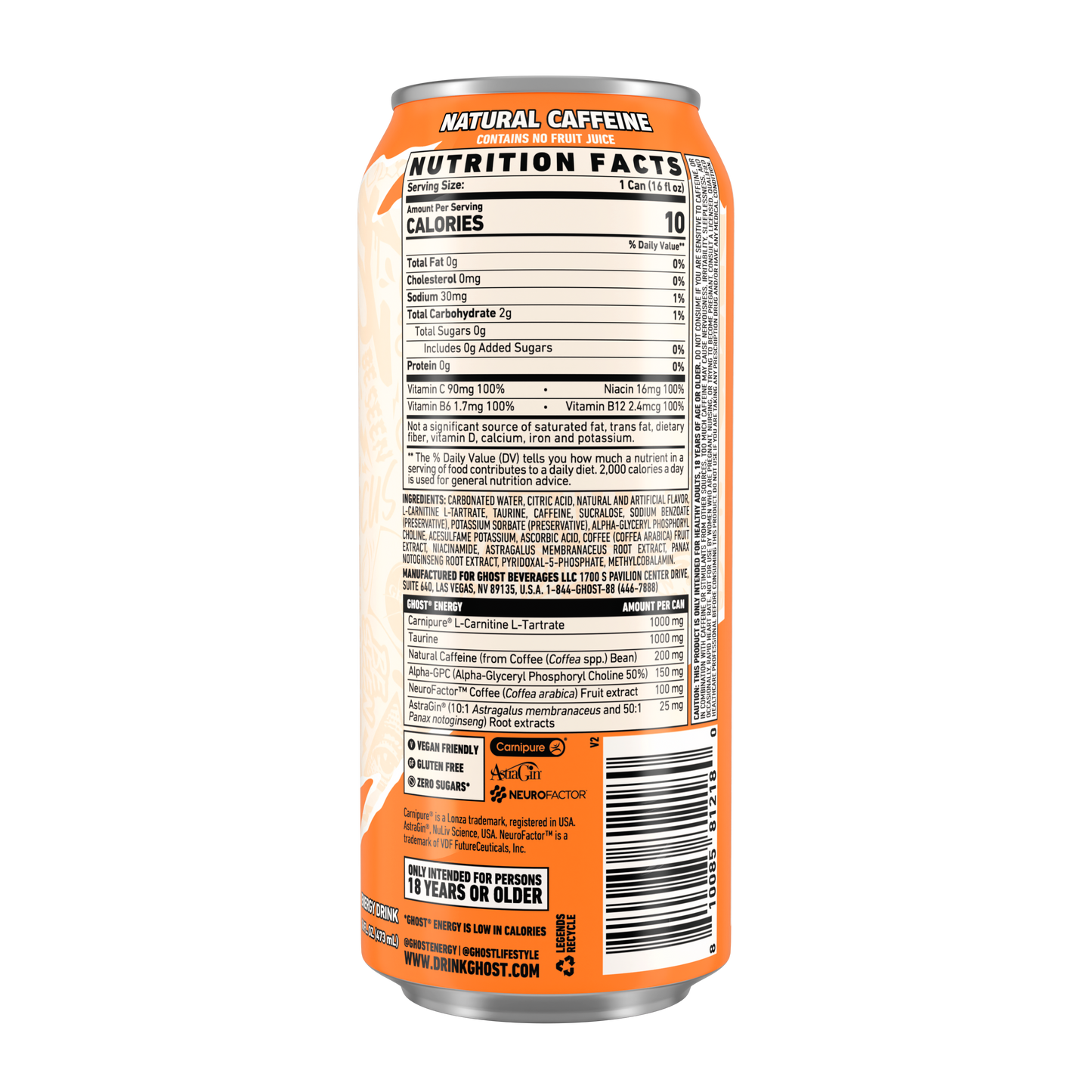 Ghost Zero Sugar Energy Drink, Orange Cream, 16 fl oz can
