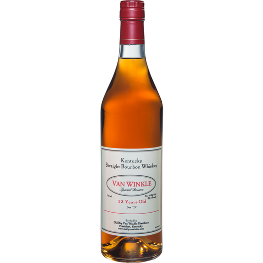 Bottle of Van Winkle Special Reserve 12 Years Old Lot B Kentucky Straight Bourbon Whiskey, 750ml, with cream label and burgundy capsule