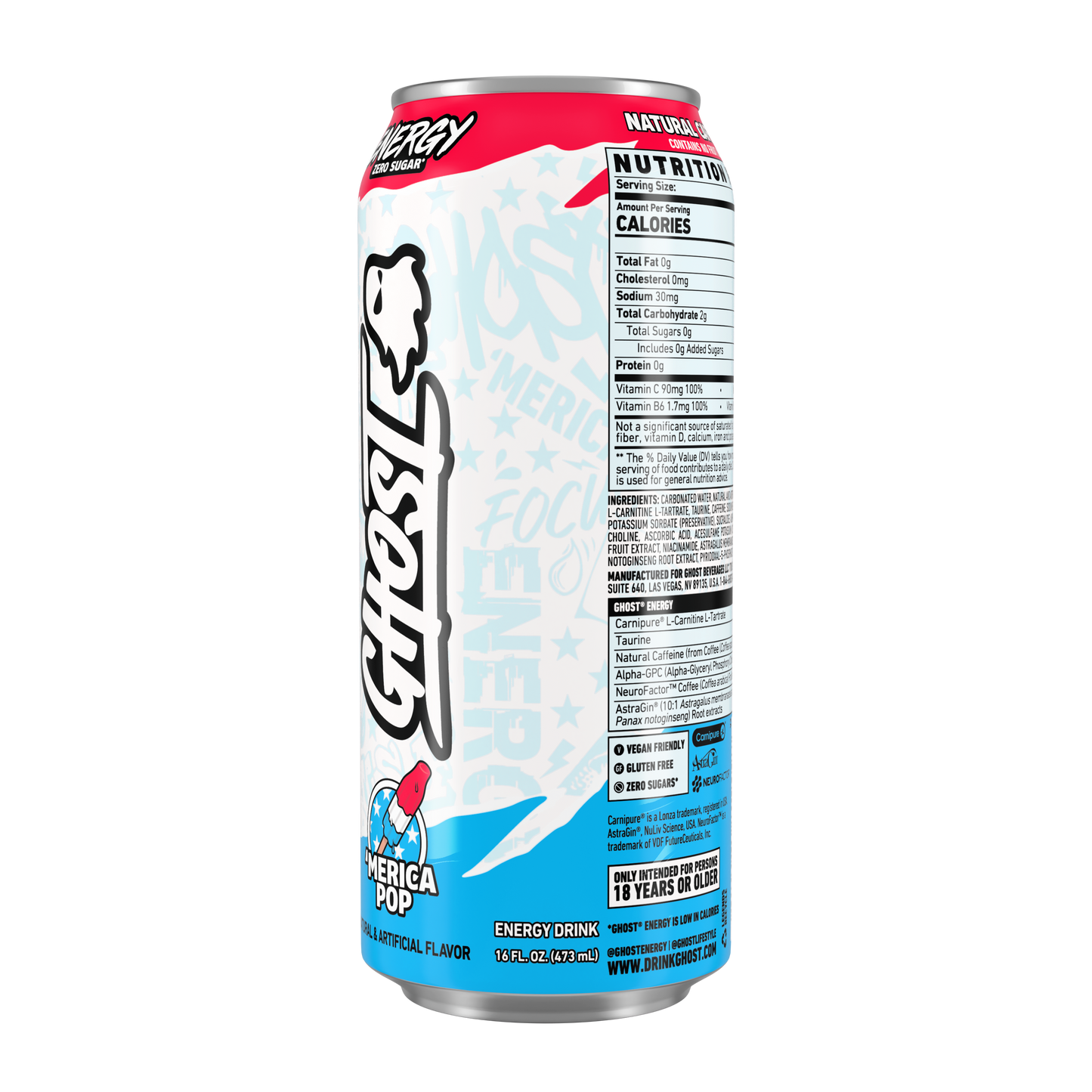 Ghost Zero Sugar Energy Drink, Merica Pop, 16 fl oz can