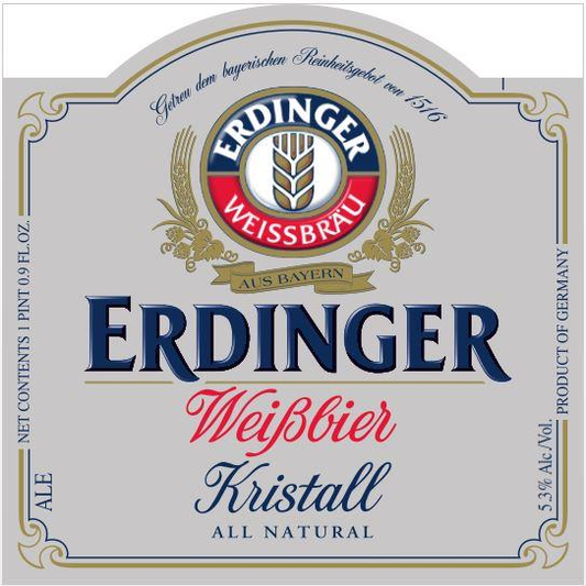 Erdinger Kristallklar Crystal Wheat Beer 12-Pack 500mL, A Sparkling, Crystal-Clear Bavarian Wheat Beer