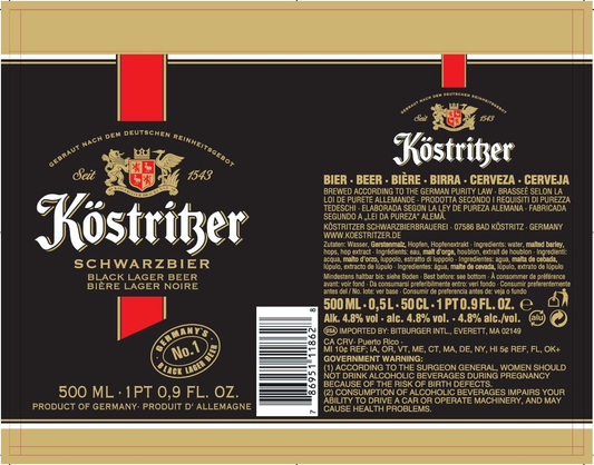 Kostritzer Schwarzbier German black lager, 24-pack 11.2 oz bottles