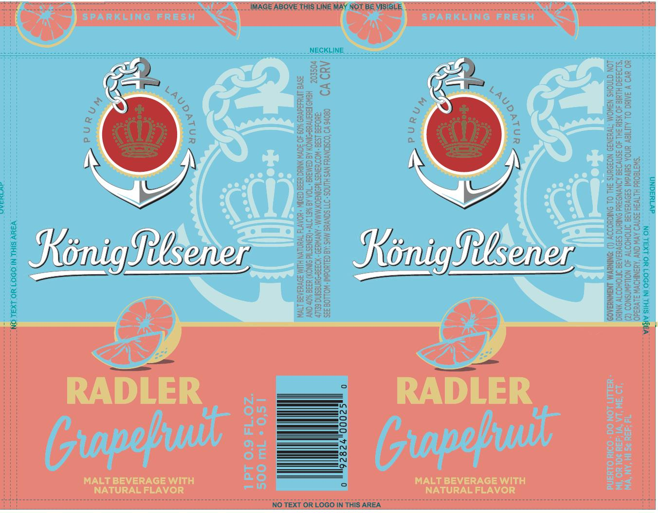 Konig Pilsner Grapefruit Radler, 24-pack 16.9 oz cans