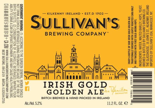Sullivan's Irish Gold golden ale, 24-pack 14.9 oz cans