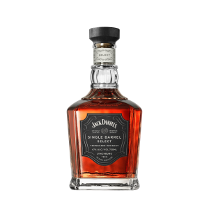 A bottle of Jack Daniel's Single Barrel Select Tennessee Whiskey with a black cap and a label that includes the brand name and the type of whiskey.