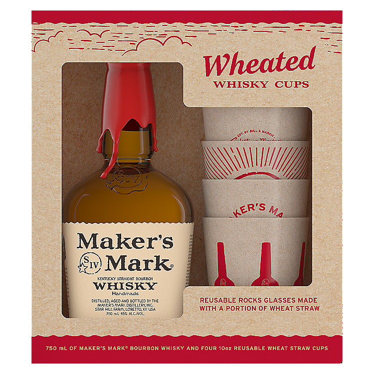 MAKER'S MARK STRAIGHT BOURBON 90 DOUBLE DIPPED W/ 2 SNOWFLAKE ROCK GLASSES 750ML